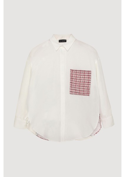 Tuvid Desenli Beyaz Gömlek