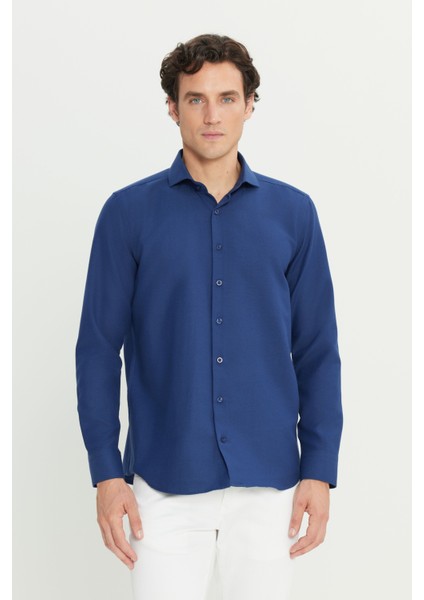 Tailored Slim Fit Dar Kesim Küçük Italyan Yaka Armürlü Oxford Gömlek modelleri