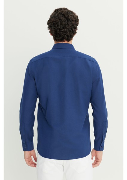 Tailored Slim Fit Dar Kesim Küçük Italyan Yaka Armürlü Oxford Gömlek indirimleri