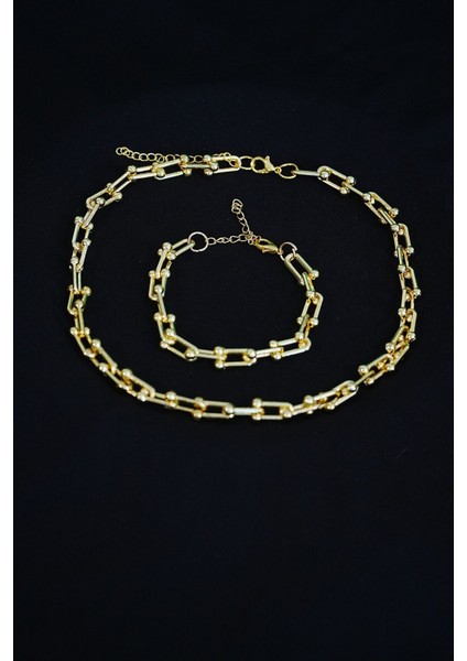 Gold Renk Kadın Kalın Zincir Takı Seti Kolye ve Bileklik 2li fiyatları
