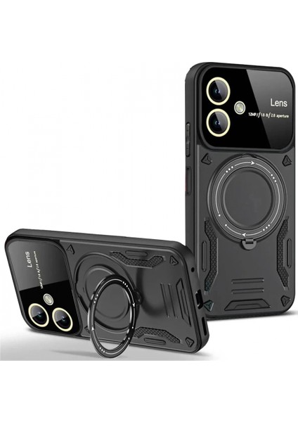 Samsung Galaxy A06 Kılıf Joy Lens Standlı Kapak - Siyah