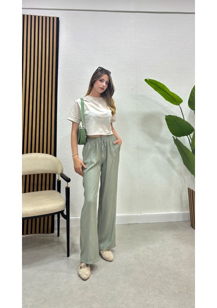 Keten Karışımlı Bol Kesim Tesettür Pantolon