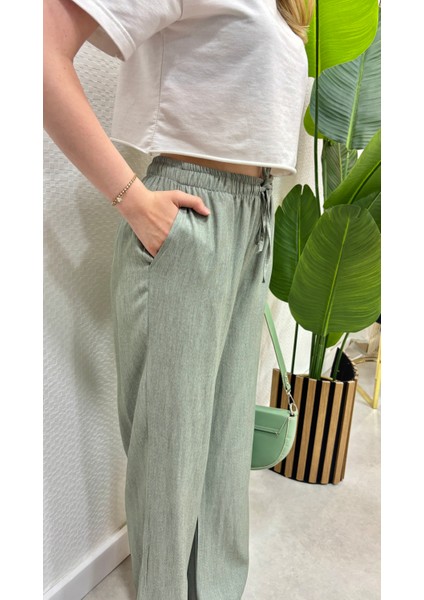 Keten Karışımlı Bol Kesim Tesettür Pantolon