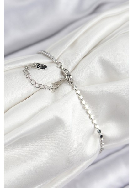 Pirinç Zirkon Taşlı Dikdörtgen Model Ezme Zincir Gümüş Renk Kadın Bileklik - Lisinya fiyatları