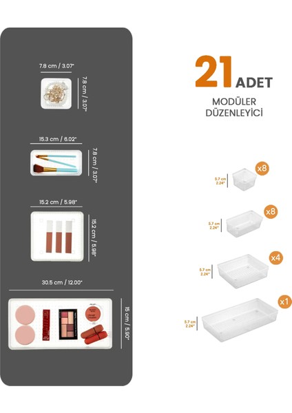 21'li Çekmece Içi Çok Amaçlı Organizer -Kozmetik Takı Makyaj Organizeri Dolap Içi Düzenleyici Şeffaf fiyatları
