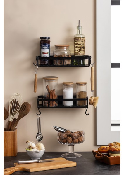 Kendinden Yapışkanlı Mutfak Rafı 2'li Set Siyah (4 Kancalı) modelleri