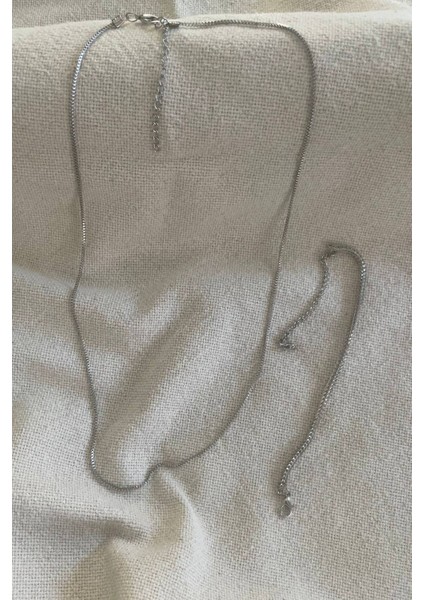 Unisex Tilki Kuyruğu Künye ile Gümüş Kolye Seti