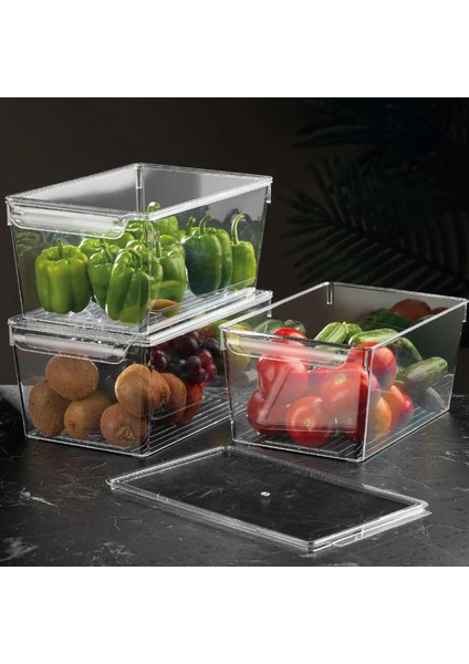 3'lü Set Kapaklı Buzdolabı Düzenleyici Buzdolabı Içi Düzenleyici Organizer 14 x 32,5 x 20 cm