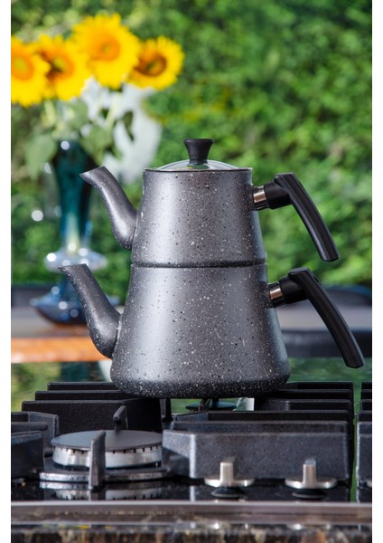 Bonjour Compact Granit Kaplama Çaydanlık Takımı - Gri