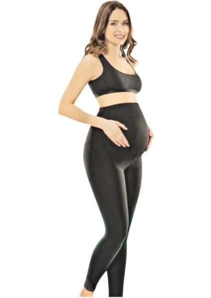 Kadın Siyah Düz Uzun Penye Pamuklu Hamile Tayt pantolon 4073