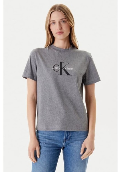 Kadın Monogram Logolu T-Shirt - Gri