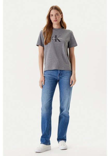 Kadın Monogram Logolu T-Shirt - Gri modelleri