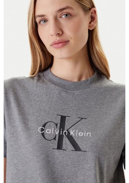 Kadın Monogram Logolu T-Shirt - Gri fırsatları