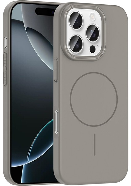 iPhone 16 Pro Max Kılıf Magsafe Şarj Özellikli Vlmr Ruby Silikon Kapak - Gri