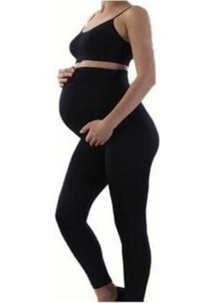 Kadın Siyah Uzun Penye Pamuklu Hamile Taytı