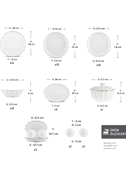 Fine Pearl Extra Shell 58 Parça 12 Kişilik Yemek Takımı Gold modelleri