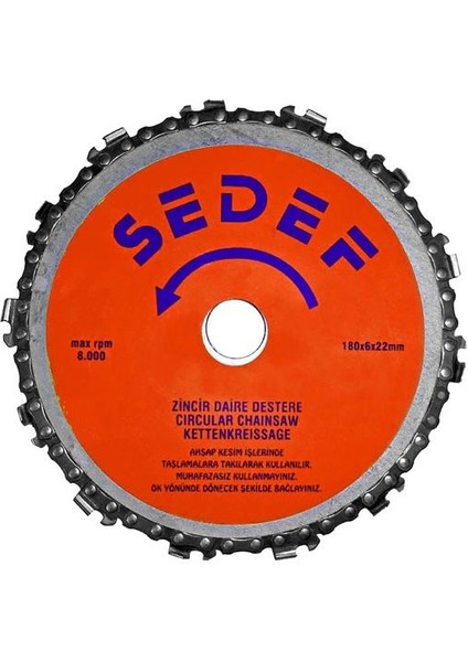 Sedef Zincirli Daire Testere 180 mm
