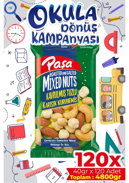 Kavrulmuş Karışık Lüx Kuruyemiş 40 gr (Toptan 120 Adet)