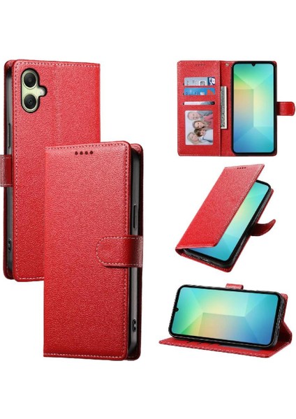 Samsung Galaxy A06 Kart Tutucu Yuvalı Kickstand Manyetik Pu Deri Kapaklı Koruyucu Darbeye Dayanıklı Telefon Kılıfı (Yurt Dışından)