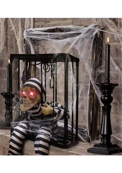 Hareketli Sesli Sensörlü Mahkum Görünümlü Kuru Kafa Dekorasyon 22X27 cm