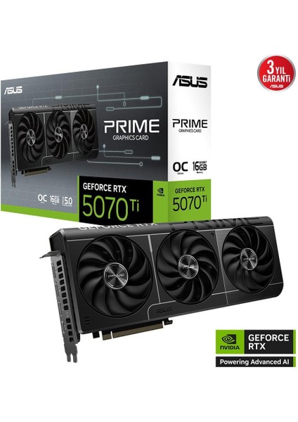 Prıme Geforce Rtx 5070 Ti 16GB PRIME-RTX5070TI-O16G Gddr7 Oc Edıtıon 256 Bıt Gamıng Ekran Kartı