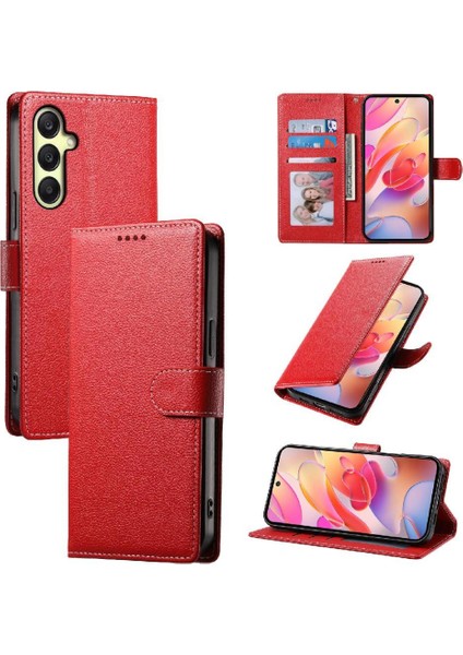 Samsung Galaxy A26 Kart Tutucu Yuvalı Kickstand Manyetik Pu Deri Kapaklı Koruyucu Darbeye Dayanıklı Telefon Kılıfı (Yurt Dışından)