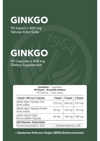 Sepe Natural Ginkgo Biloba Yaprak Ekstraktı 90 Kapsül X 400Mg modelleri