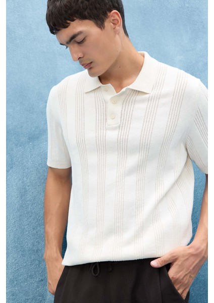 %100 Pamuk Polo Yaka Kısa Kollu Triko Tişört F7133AX25SM
