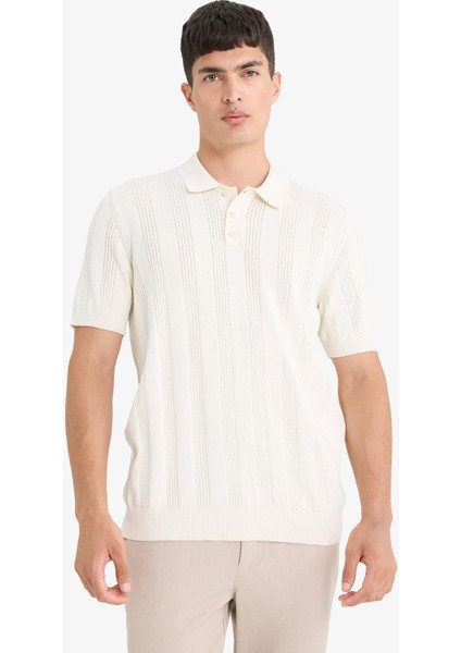 %100 Pamuk Polo Yaka Kısa Kollu Triko Tişört F7133AX25SM
