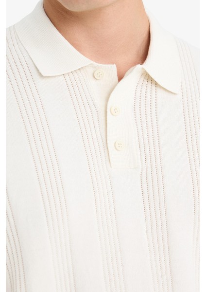 %100 Pamuk Polo Yaka Kısa Kollu Triko Tişört F7133AX25SM