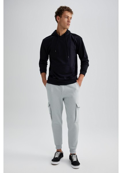 Regular Fit Jogger Eşofman Altı Kargo Cepli Basic Düz Beli Bağcıklı Lastikli Paça