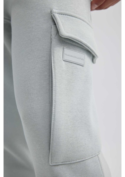 Regular Fit Jogger Eşofman Altı Kargo Cepli Basic Düz Beli Bağcıklı Lastikli Paça