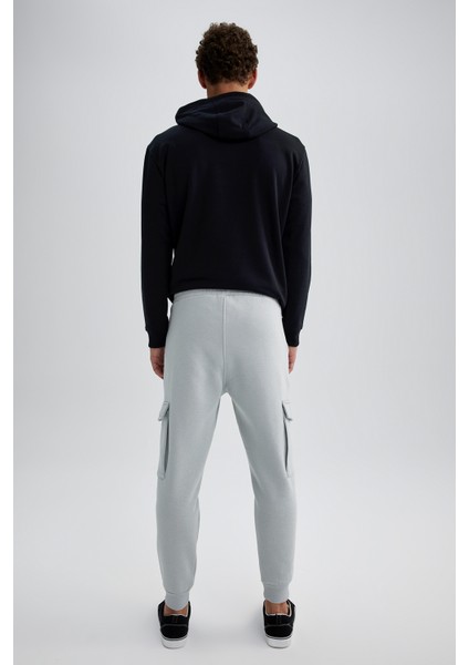 Regular Fit Jogger Eşofman Altı Kargo Cepli Basic Düz Beli Bağcıklı Lastikli Paça