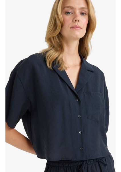 Loose Fit Ceket Yaka Modal Kısa Kollu Gömlek F0399AX25SP modelleri