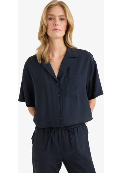 Loose Fit Ceket Yaka Modal Kısa Kollu Gömlek F0399AX25SP indirimleri