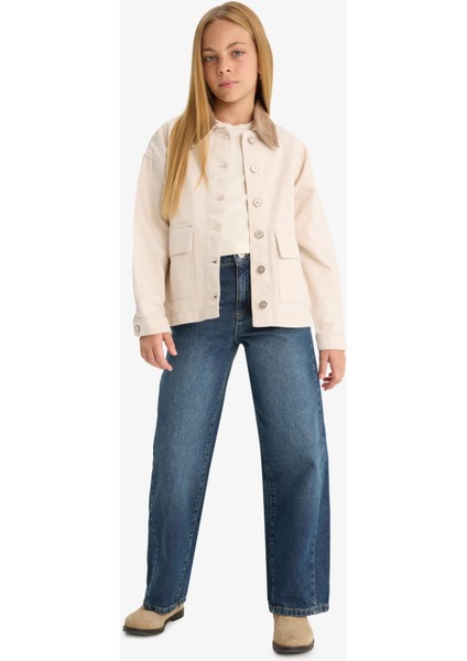 Kız Çocuk Okul Kontrast Yakalı Gabardin Ceket F7518A825AU modelleri