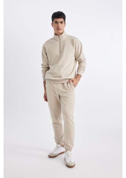 Jogger Eşofman Altı Standart Fit Basic Düz Beli Bağcıklı Lastikli Paça Cepli