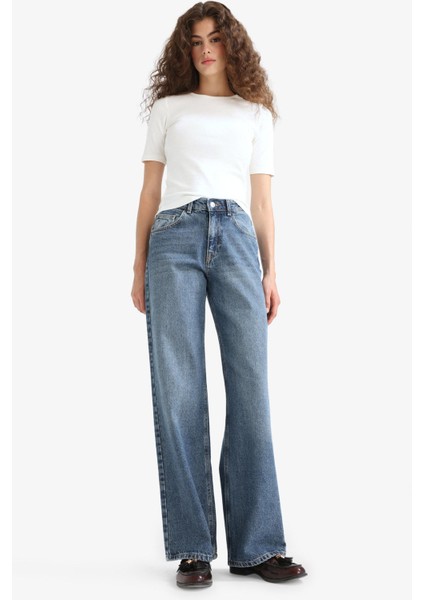 Straight Wide Yüksek Bel Düz Paça Uzun Jean Pantolon E9130AX25AU