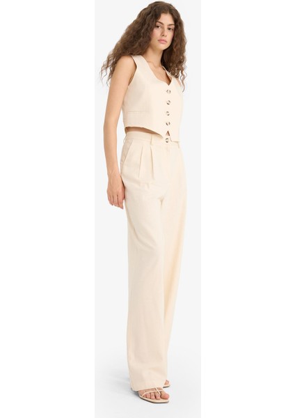 Wide Leg Çift Cepli Yüksek Bel Standart Boy Keten Karışımlı Pantolon E1986AX25AU modelleri