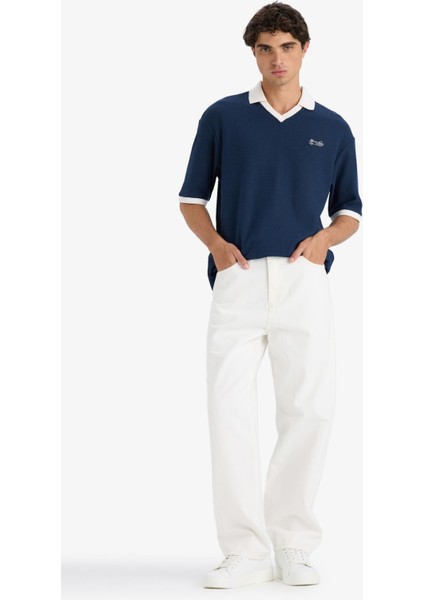 %100 Pamuk Baggy Fit Geniş Paça Jean Pantolon F6646AX25SM fiyatları