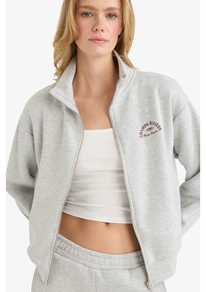 Relax Fit Yarım Balıkçı Yaka Baskılı Kalın Fermuarlı Sweatshirt E9507AX25AU