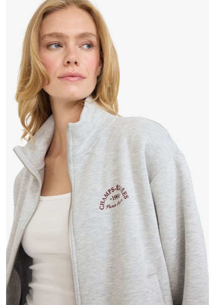 Relax Fit Yarım Balıkçı Yaka Baskılı Kalın Fermuarlı Sweatshirt E9507AX25AU indirimleri