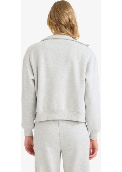 Relax Fit Yarım Balıkçı Yaka Baskılı Kalın Fermuarlı Sweatshirt E9507AX25AU