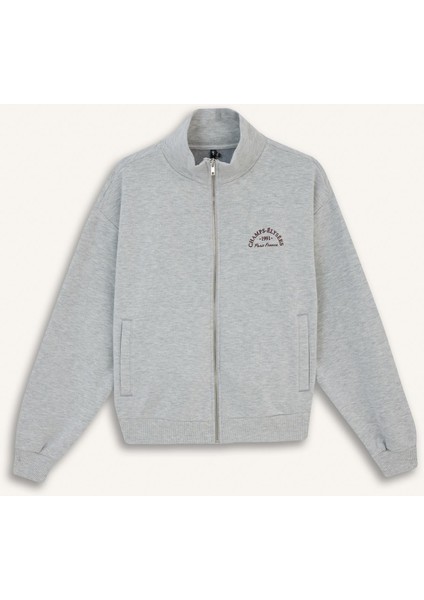 Relax Fit Yarım Balıkçı Yaka Baskılı Kalın Fermuarlı Sweatshirt E9507AX25AU