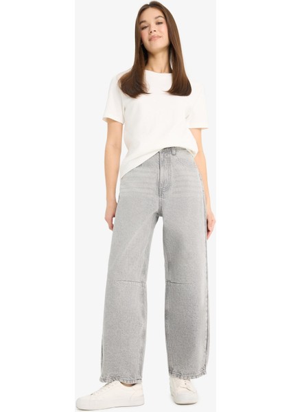 Barrel Fit Yüksek Bel Düz Paça Uzun Jean Kar Yıkamalı Pantolon E8412AX25AU fiyatları