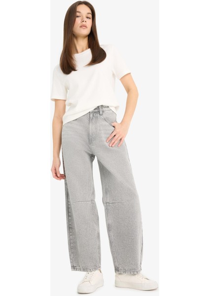 Barrel Fit Yüksek Bel Düz Paça Uzun Jean Kar Yıkamalı Pantolon E8412AX25AU modelleri