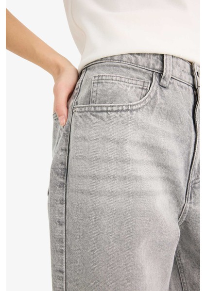 Barrel Fit Yüksek Bel Düz Paça Uzun Jean Kar Yıkamalı Pantolon E8412AX25AU indirimleri