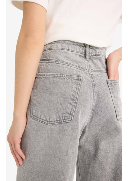 Barrel Fit Yüksek Bel Düz Paça Uzun Jean Kar Yıkamalı Pantolon E8412AX25AU