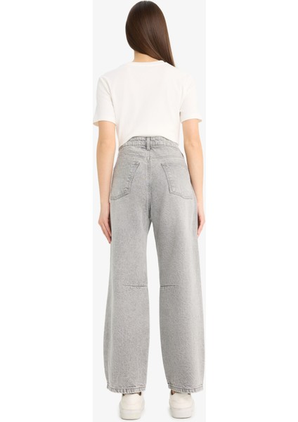 Barrel Fit Yüksek Bel Düz Paça Uzun Jean Kar Yıkamalı Pantolon E8412AX25AU