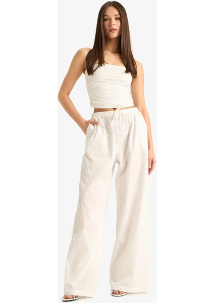 Wide Leg Çift Cepli Beli Lastikli Standart Boy Brode Pantolon E6393AX25SM